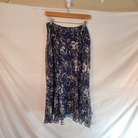 Vintage Lauren Ralph Lauren Women's 10 Silk Lined Floral Flare Midi Skirt New - Picture 2 of 3